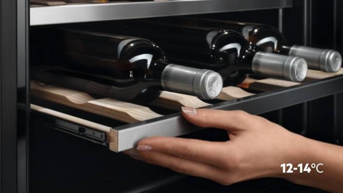 Viiniä viinikaapin hyllyllä