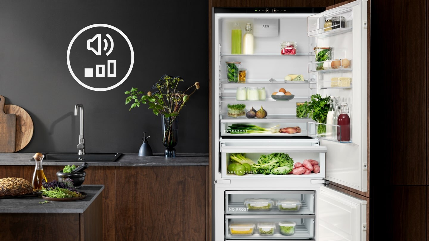 Avattu jääkaappipakastin äänikuvakkeella